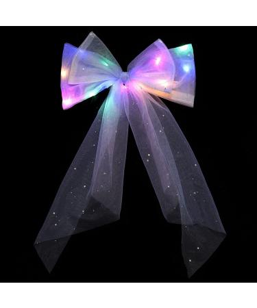 JONKY Light Up Bow Hair Clips Veil Hair Barrettes Led Bows Headdress Bowknot Hairpin Short Tulle Party Hair Accessories for Women and Girls