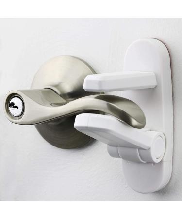 Improved Childproof Door Lever Lock (2 Pack) Prevents Toddlers From Opening Doors. Easy One Hand Operation for Adults. Durable ABS with 3M Adhesive Backing. Simple Install, No Tools Needed (White, 2) White 2