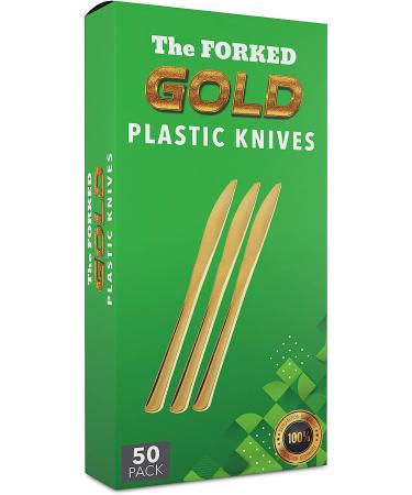 FORKED 50 Gold Plastic Knives - Fancy & Heavy Duty Silverware - Durable & Disposable - 6.9 Inch - Buy Online on GoSupps.com