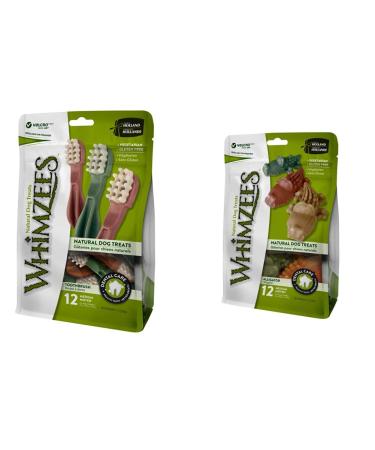 Whimzees Natural grain -free dental care snacks couch sticks for dogs crocodile m 12 pieces 30 g & natural grain -free dental care snack couch sticks for dogs toothbrush m 12 pieces 30 g 12 pieces (2 -pack) single bag snacks + snacks toothbrush