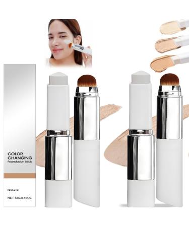 Color Changing Foundation Korean White Cream Color Changing Cream Foundation Cream Change with Brush Moisturizing Skin Color Makeup Natural 2 Sets