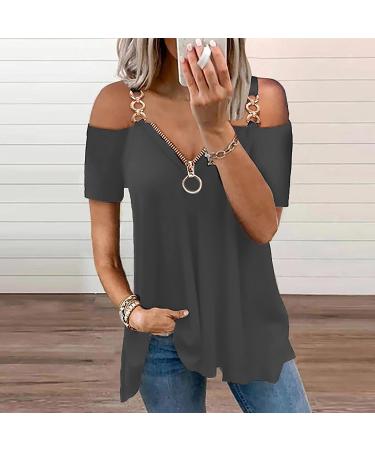 Dark Gray Lace Cold Shoulder Plus Size Top - Women's Summer V Neck T Shirt Blouse - Buy Online on GoSupps.com