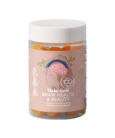 MAKE TIME Brain & Beauty Gummies Cognitive Support with Cognizin Citicoline & Biotin for Focus Clarity & Radiant Hair Skin & Nails Sugar-Free Delicious Blueberry Flavor (60 Gummies)