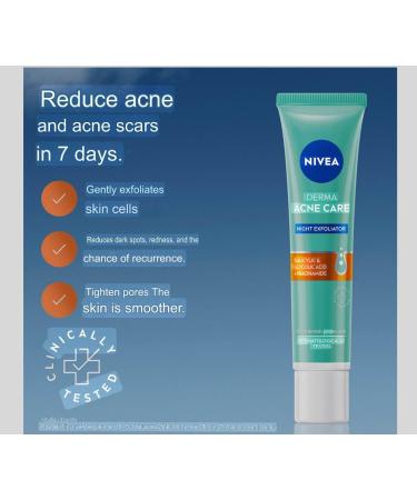 NIVEA Derma Acne Care Night Exfoliator with Salicylic Acid Glycolic Acid Niacinamide for Blemish-Prone Skin 40ml - Buy Online on GoSupps.com