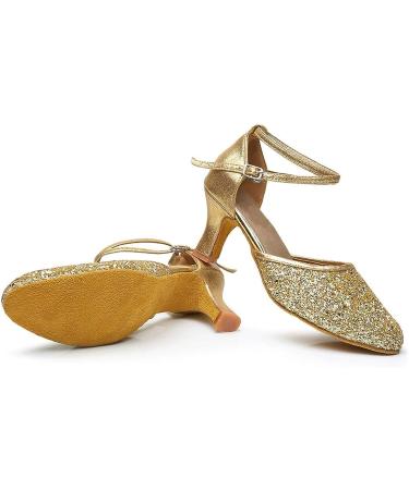 iCKER Women's Gold Sequin Latin Dance Shoes - Heeled Ballroom Salsa Tango Party Shoes - Buy Online on GoSupps.com