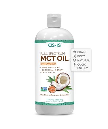 Full Spectrum MCT Oil C8, C10 & C12 | Unflavored | 100% from Non-GMO Coconuts | Perfect for Morning Coffee | Quick Clean Energy | 32 fl oz (63 Servings) | by as-is