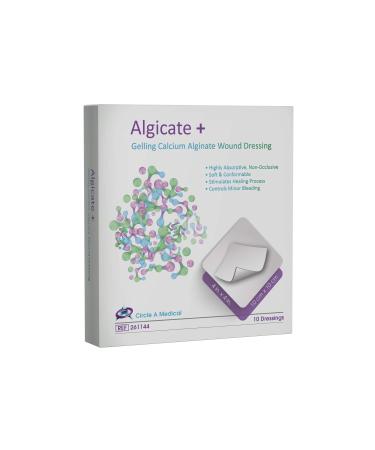Circle A Medical Algicate + Gelling Calcium Alginate Wound Dressing - Gentle Non-Stick Sterile Dressing - Highly Absorbent Soft Pad (4 x 4 10/Box) Natural Fibers from Seaweed 4x4 Inch (Pack of 10)
