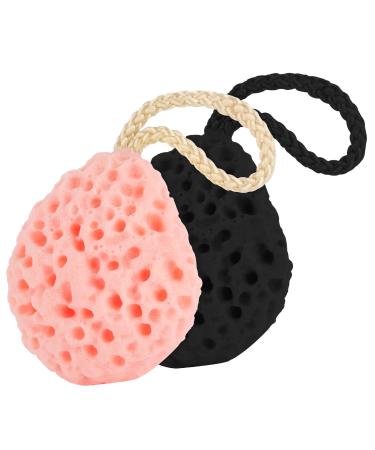 WLLHYF 2PCS Bath Sponge Sponges Loofah Body Scrubber Exfoliating Bath Sponge Body Sponges Shower for Women Men Rich Lather Reusable (black/pink-2pcs)