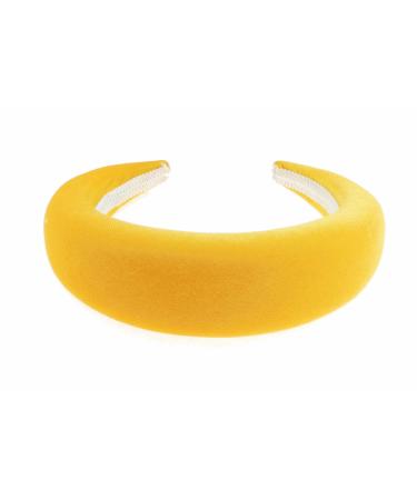 Womens Puffy Occasion Wedding Bridal Party Birthday Christmas Evening Wide 4cm Thick High Bump Padded Velvet Velour Hair Hairband Accessories Headband Alice Band (Golden Yellow)