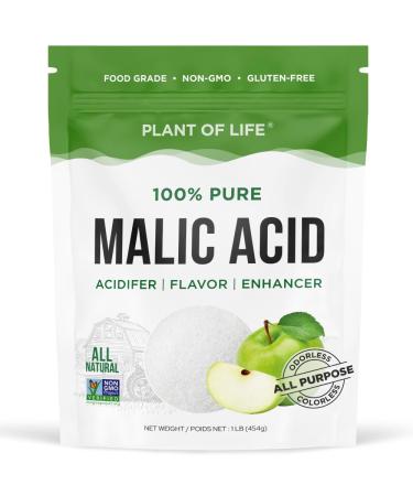 Malic Acid Powder by Plant of Life Pure Food Grade Multi-Use Natural Sour Agent for Food Drink Candies and pH. (1lb (454g))