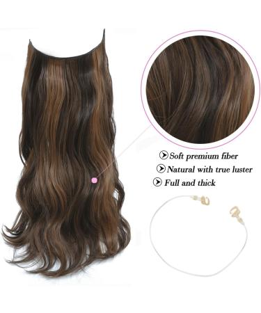 Invisible Hair Extensions 20 Wavy Synthetic Hair Pieces Dark Brown with Auburn Brown Highlights - Buy Online on GoSupps.com