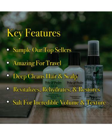 Pete & Pedro TRIFECTA Hair Kit - Men's Travel Size Tea Tree Shampoo Peppermint Conditioner & Sea Salt Spray | Shark Tank Featured 2 oz Each - Buy Online on GoSupps.com