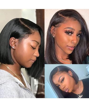 Nadula Short Straight Asymmetrical Bob Wig | 100% Unprocessed Brazilian Virgin Hair | 13x4 Lace Front | Pre Plucked with Baby Hair | 12 150% Density Lace Frontal Bob Wig - Buy Online on GoSupps.com