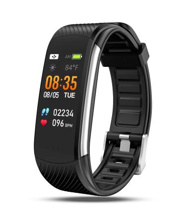 Smart Watch Fitness Tracker with Heart Rate Blood Pressure Blood Oxygen Body Temperature Monitor Sleep Tracking Step Calorie Counter Pedometer IP67 Waterproof for Android Phones iPhones Women Men Kids Black