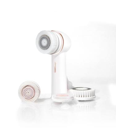 Vanity Planet Raedia 2.0 Facial Cleansing Brush, 4 Interchangeable Brush Heads, White - Daily Cleansing Face Exfoliator for Glowing & Acne Prone Skin - Lightweight Silicone Water-Resistant Body Brush - Buy Online on GoSupps.com