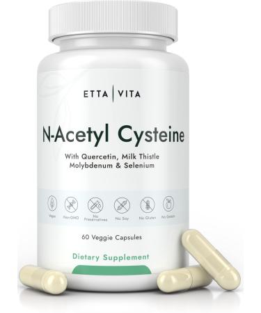 Anti-Aging NAC Supplement N-Acetyl Cysteine 600mg with Quercetin, Milk Thistle, Molybdenum & Selenium(750mg/serv) N-Acetyl-Cysteine Capsules for Respiratory Health, Liver, Kidney, Antioxidant Support