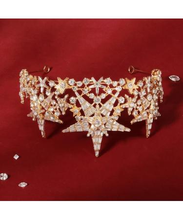 Lurrose Rhinestone Crown Tiara Headband for Brides & Girls - Golden Bridal Star Crown for Wedding Birthday Party & Prom - Buy Online on GoSupps.com