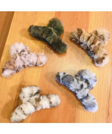 BETHYNAS Leopard Print Faux Fur Hair Clip - Brown | Soft Hair Claw Clip for Women and Girls - Buy Online on GoSupps.com