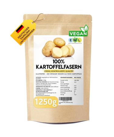 EWL natural products potato fibers 1250g XXL advantage pack potato fiber from German potatoes i controlled and filled in Germany i potato flour potato fiber flour 1.25kg potato fibers 1.25 kg (1 Pack)