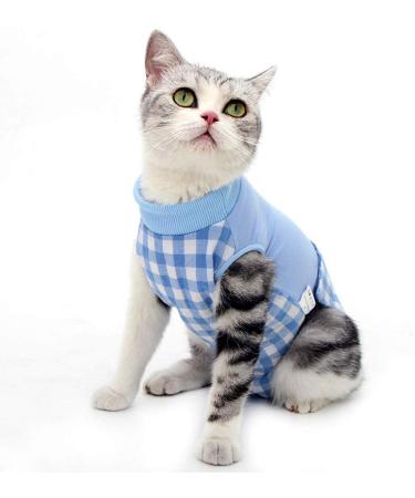 Cat Surgical Recovery Suit Abdominal Wounds or Skin Diseases, E-Collar Alternative,After Surgery Wear, Professional Home Indoor Pets Clothing L(Pack of 1) New Style-Blue