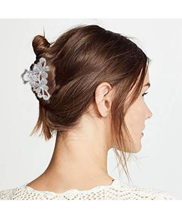 Silver Vintage Rhinestone Hair Claw with Crystal Flowers - Stylish Hair Accessories for Women and Girls - Buy Online on GoSupps.com