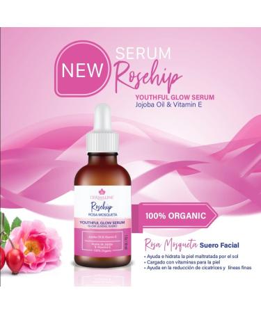 Dermaline Organic Rosa Mosqueta Rosehip Seed Oil Serum - 100% Pure Virgin Blend for Face with Jojoba Oil and Vitamin E - Buy Online on GoSupps.com