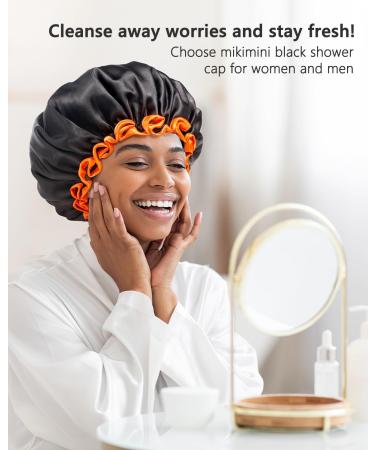 Kids Small Black Shower Cap | Double Layers Waterproof Bathing Hair Cap | Reusable & Comfortable | Non-fading & Stretchy Shower Hat | Pack of 1 Black + Orange - Buy Online on GoSupps.com