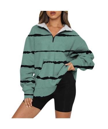 Creoqiji winter sweater women women sweaters printed fashionable casual bag long-sleeved collar with zip pocket women green 3xl