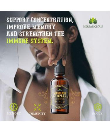 HERBALICIOUS Mushroom Complex Supplement 8 Mushroom Blend for Focus Memory & Immune Support High Potency 120 000mg Mushroom Supplement with Lion s Mane Reishi Cordyceps Chaga 4 fl oz - Buy Online on GoSupps.com