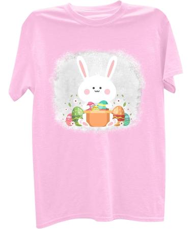 Easter Bunny Print Women's T-Shirt - Funny & Cute Graphic Tee for Summer - Pink, Size Large - Buy Online on GoSupps.com
