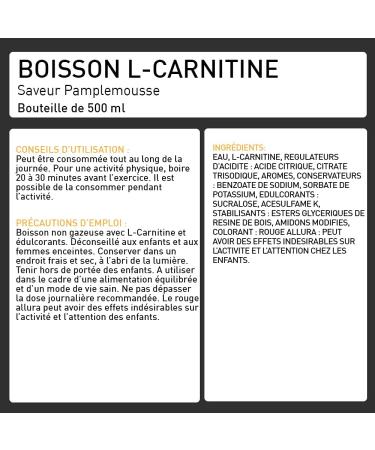 L-Carnitine - 2000mg L-Carnitine 0% Sugar 0% Fat - Only 5 Calories Per Bottle - Laboratoire Eric Favre - Grapefruit Flavor - Pack of 12 - Buy Online on GoSupps.com