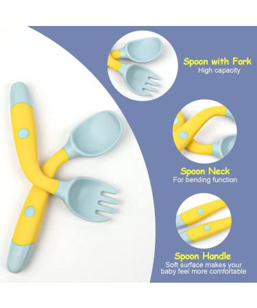 Vicloon Baby Fork and Spoon Set - 4pc Toddler Cutlery Feeding Kit in Blue-Green | Silicone Self-Feeding Utensils for Infant Weaning and Learning - Buy Online on GoSupps.com