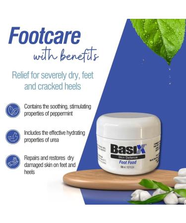 Basix Skin Defense Foot Food - Repair Cream with 5% Urea & Peppermint Oil for Dry Feet & Cracked Heels - Nourish & Revitalize Tired Feet - Buy Online on GoSupps.com