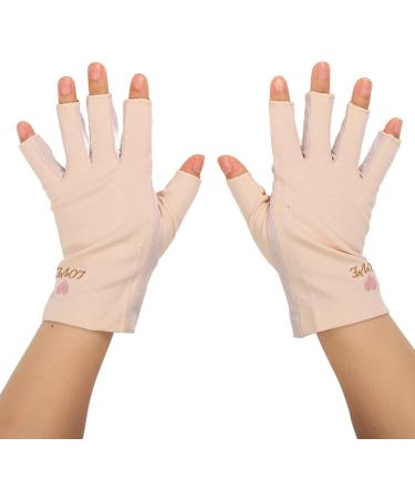 Manicure Gloves UV Protection Stretchy Breathable Fingerless Fiber Cotton Nail Lamp Gloves for Home Salon Grey (Light Yellow) - Buy Online on GoSupps.com