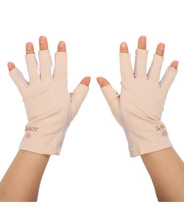 Dioche Anti UV Gloves for Gel Nail Lamp Manicure Gloves UV Protection Stretchy Breathable Fingerless Fiber Cotton Nail Lamp Gloves for Home Salon(Light Yellow)