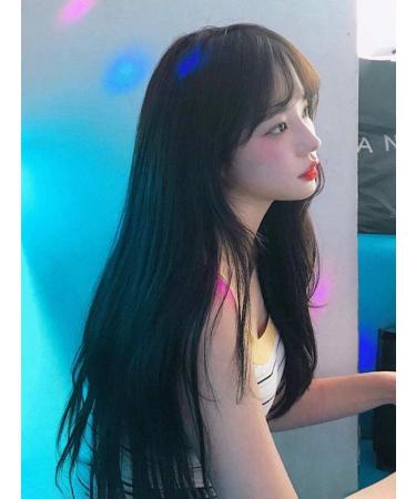 BGHJUE Wig female long hair bangs black long straight hair natural full headgear long hair new hair sets fake hair
