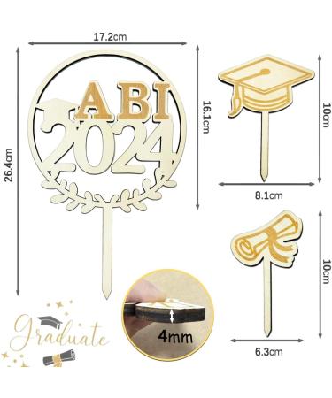 Abi 2024 Wooden Cake Topper Set | 3-Piece Abitur Graduation Decoration | Perfect for Graduation Parties & Celebrations - Buy Online on GoSupps.com