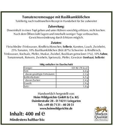  Heim Leingarten Creamy tomato soup with handmade basil balls (ready to serve) 400g - Buy Online on GoSupps.com