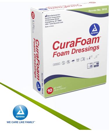 Dynarex CuraFoam Foam Dressings 4 x 4.25 Inch/10 Count - Sterile Non-Bordered Pads for Medium to Heavy Exuding Wounds - Cushioned Moist Wound Care - 1 Box - Buy Online on GoSupps.com