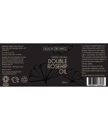 Alucia Organics Certified Organic Double Rosehip Oil 30ml - Pure Natural Organic Face Oil for Sensitive Skin Fine Lines Wrinkles Sun Burn Stretch Marks Scars Damaged Skin - Buy Online on GoSupps.com