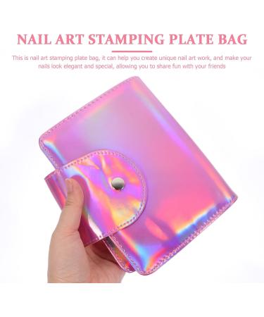 Minkissy Nail Art Stamping Holder | Rectangle Nail Stamping Plate Bag with 20 Slots - 17x14cm Pink - Perfect for Nail Art Enthusiasts - Buy Online on GoSupps.com