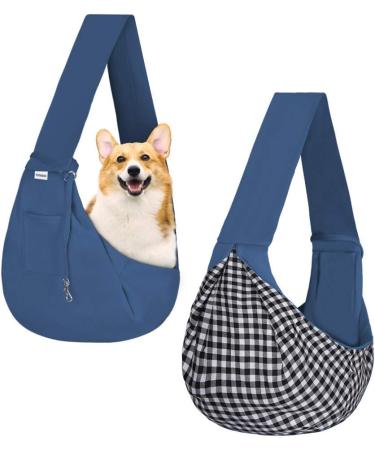 FDJASGY Small Pet Sling Carrier- Hands Free Reversible Papoose Bag with Safety Belt for Dog Cat - Navy Blue - Buy Online on GoSupps.com
