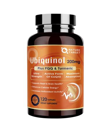 NATURE TARGET Ubiquinol CoQ10 200mg softgels with PQQ & Turmeric, High Absorption Coenzyme Q10 Supplement with ALA & Black Pepper, Antioxidant for Heart & Brain Health, Energy Production, 120 Count 120 Count (Pack of 1)