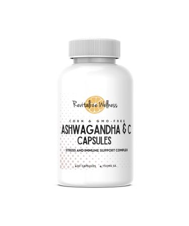 Revitalize Wellness Ashwagandha + Vitamin C Capsules | Stress and Immune Support Complex | with 550 mg Ashwagandha and 200 mg Vitamin C per Serving | 30 Servings