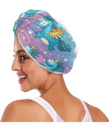 Unicorns Flying in Rainbow Sky Hair Drying Towels - Microfiber Hair Turbans for Curly Hair | 2 Pack for Women - Buy Online on GoSupps.com