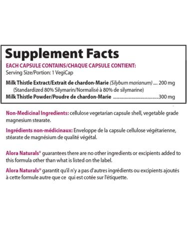 Alora Naturals - Silymarin 80% Milk Thistle 500mg 90 VegiCaps - Reduces inflammation Liver Health & Detox - Milk Thistle Extract & Milk Thistle Powder - Silymarin Supplement for Liver Health Formula - Buy Online on GoSupps.com