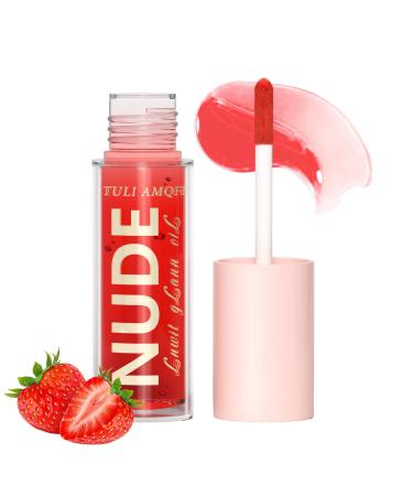 TOSOUATOP Moisturizing Fruits Lip Oil for Dry Lip  Improve Lip Color  Ultra-Long Lasting  Refine Lip Wrinkles  Fruit Aroma  Hydrating and Nourishing Lip Glow Oil  Strawberry