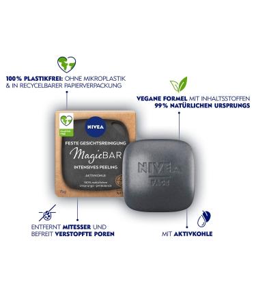 Nivea Magicbar Facial Cleansing Peeling Intensive Blackhead Treatment Certified Natural Cosmetics with Activated Carbon (75g) - Buy Online on GoSupps.com