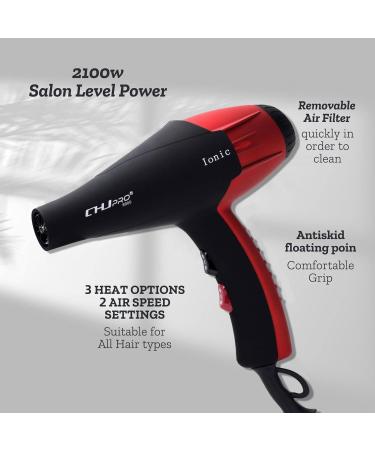 Professional Ionic Hair Dryer 2100W - Lightweight Ceramic Tourmaline Blow Dryer for Quick Drying Normal & Curly Hair - Includes 2 Concentrators - Ideal for Travel - Buy Online on GoSupps.com