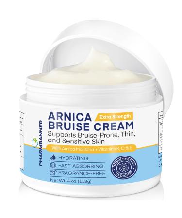 Arnica Bruise Cream Extra Strength Fast-Acting Arnica Montana with Vitamins K C & E for Bruising Swelling Discoloration & Thin Skin Hydrating Moisturizer for Face & Body 4 oz 4 Ounce (Pack of 1)